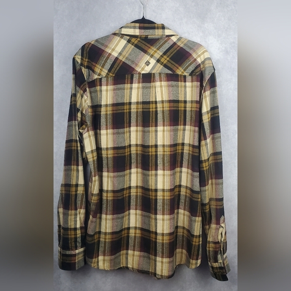 Prana‎ Flannel Shirt Adults Large Plaid Black Yellow Front Pockets Button Mens L - Picture 2 of 7